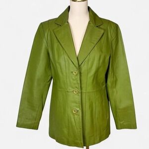 Green leather blazer jacket Worthington size medium